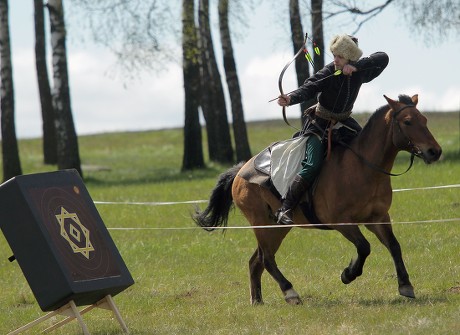 Horseback archery, Stebark, Poland - 30 Apr 2017 Stock Pictures ...