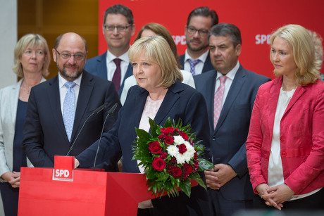SPD party press conference on state legislature election result in North Rhine Westphalia, Berlin, Germany - 15 May 2017
