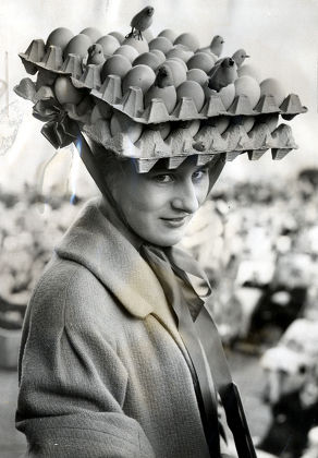 Miss Christine Hodgson Is Pictured In A Novelty Bonnet During An Easter Bonnet Parade In Morecambe- She Won The First Prize For The 'egghead' Look. 