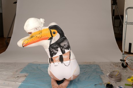 Amber Hill Gb Shooter Painted Animal Series For The Rio Olympics. Pics Show Amber Hill Painted As A Toucan. Pic Andy Hooper/daily Mail . Gb Shooter Amber Hill Painted Animal Series For The Rio Olympics. Pics Show Amber Hill Body Painted As A Toucan.