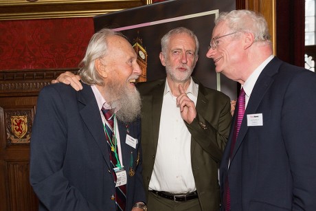Jeremy Corbyn, George Montague, the oldest living British man to have been imprisoned for his homosexuality and Lord Smith of Finsbury speaking at a Pink News parliamentary reception to celebrate the 50th anniversary of decriminalisation on homosexuality, held at Speaker's House in the Palace of Westminster in London.