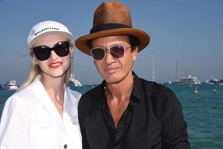 Omar Harfouch and Yulia Lobova on the beach of Club 55, Saint Tropez, France - 05 Aug 2017