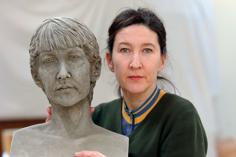 Sculptor Jane Mcadam Freud Daughter Of Artist Lucian Freud Polishes A Self Portrait Bust In Her Studio At Home In North Harrow.