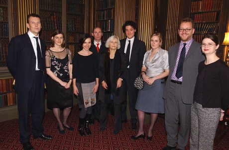 Judges And Nominees For The Mail On Sunday/john Llewellyn Rhys Prize 2001 Pictured At The Reform Club Presentation Lunch On Wednesday. (l-r) Christopher Woodward Susanna Jones (winner) Emily Perkins A.n.wilson Shena Mackay Tobias Hill Susie Boyt Phil