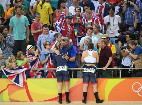 Rebecca James Hugs Rugby Player George North (l). Rebecca James (l) And Katy Marchant Of Team Gb Celebrates Gold And Silver In The Women's Sprint At The Rio Olympics Brazil. Pic Andy Hooper/daily Mail.