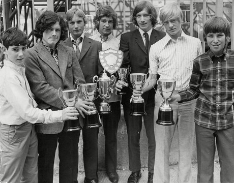 Promising Boys Who Attended The South London Soccer Coaching Festival With The Trophies They Were Presented With. L-r: David Campbell Eddy Frankland Robert Crampton Unknown Geoff Denney Teddy Maybank And Paul Emerson. Box 720 705121620 A.jpg.