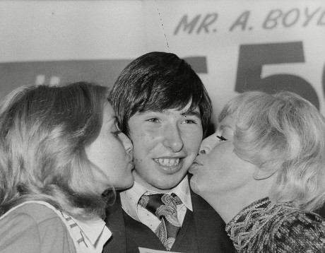 Anthony Boyle 18-year-old Supermarket Worker From Dundee Who Has Just Won Half A Million Pounds On Littlewoods Pools. He Is Pictured With Miss United Kingdom Carol Grant (left) And Actress Yootha Joyce (right). Box 724 712121633 A.jpg.