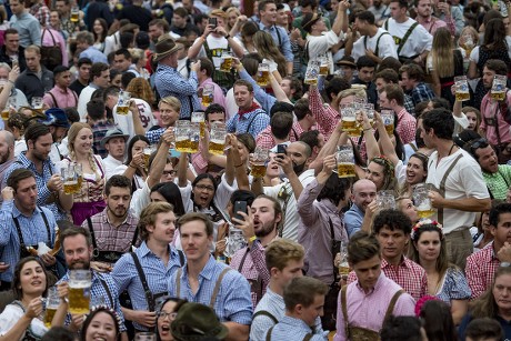 Visitors Cheer Inside Hofbraeu Tent During Editorial Stock Photo ...