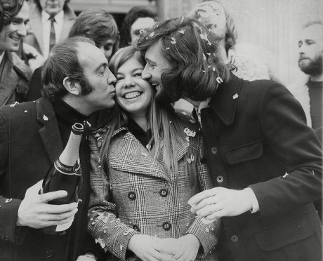 Collette Deremaux Receives A Kiss From Her New Husband Assistant Film Director Martyn Chillman And Actor Ian Hendry (left) After Her Wedding At Marylebone Register Office. Box 745 907041717 A.jpg.