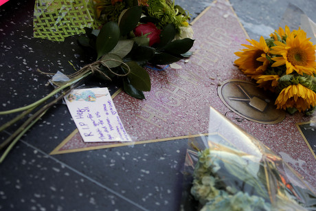 Wreath placed on Hefner star on Hollywood Walk of Fame, USA - 28 Sep 2017