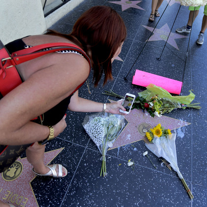 Wreath placed on Hefner star on Hollywood Walk of Fame, USA - 28 Sep 2017