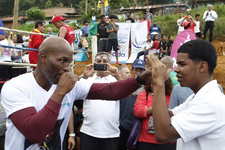 Boxing champions De la Hoya and Hopkins bring hope to popular neighborhood in Medellin, Guarne, Colombia - 31 Oct 2017