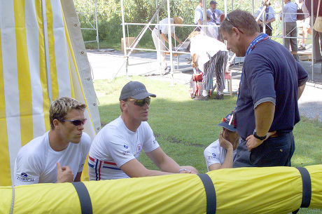 Matt Pinsent And James Cracknell Have Their Meeting With Coach Jurgen Grobler Before Embarking On Their Historic Achievement World Rowing Champs - Lucerne -