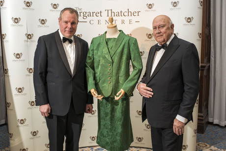 F.w. De Klerk. Former South Africa State President F.w. De Klerk With The Dress That Margaret Thatcher Wore When She Greeted Nelson Mandela Shortly After His Release On The Doorstep Of No 10 Downing Street. With Conservative Mp Conor Burns At The Mar