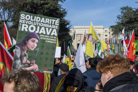 Demonstrators Protest Flags Autonomous Kurdish Region Editorial Stock ...