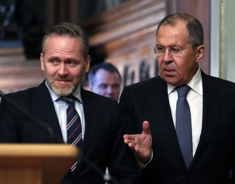 Sergei Lavrov and  Danish Foreign Minister Anders Samuelson  meeting in Moscow, Russian Federation - 07 Feb 2018