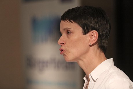 Former AfD politician Frauke Petry talking to citizens at the Burgerforum 'Blaue Wende' (citizens forum 'blue transition') in Zwickau, Zwickau, Germany - 08 Feb 2018