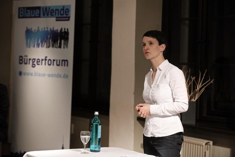 Former AfD politician Frauke Petry talking to citizens at the Burgerforum 'Blaue Wende' (citizens forum 'blue transition') in Zwickau, Zwickau, Germany - 08 Feb 2018