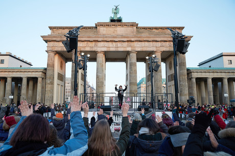 One Billion Rising demonstration at Brandenburg gate, Berlin, Germany - 14 Feb 2018
