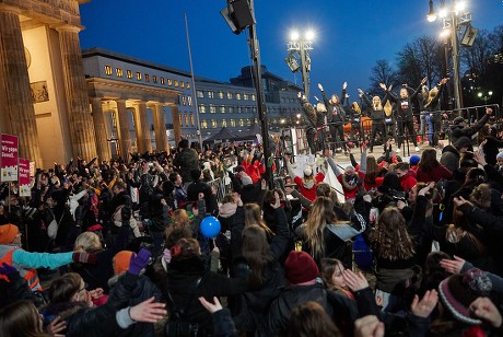 One Billion Rising demonstration at Brandenburg gate, Berlin, Germany - 14 Feb 2018