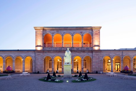 Lighted Arcade Building Dusk Rossinihall Arcade Editorial Stock Photo