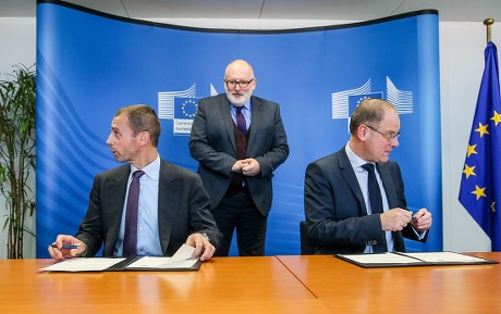 UEFA President Alexander Ceferin signs an EU - UEFA agreement for cooperation in Brussels, Belgium - 21 Feb 2018