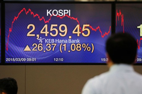 South Korea stock market rises after announcement of US/North Korea talks, Seoul - 09 Mar 2018