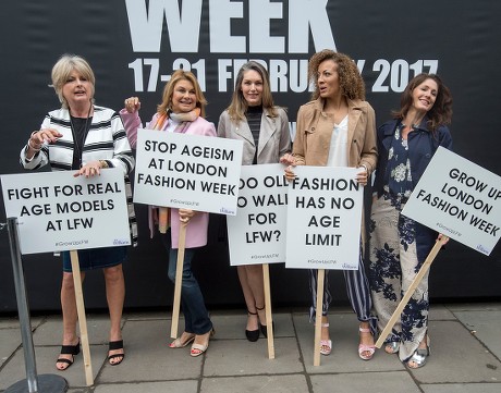 Former Model Jilly Johnson With Four Other Older Models Held A Demonstration On The Doorstep Of London Fashion Week In Protest Against The Lack Of Age Diversity On The Catwalk. Standing Outside Fashion Week's Main Venue On The Strand Five Women Aged