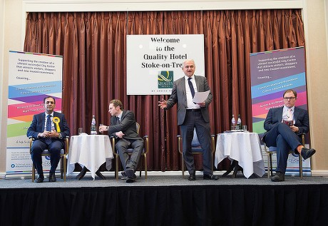 Stoke Where There Is To Be A By Election Next Week. Hustings This Morning At The Quality Hotel In Stoke. (left To Right) Lib Dem Dr Zulfiqar Ali Tory Jack Brereton Patrick O'flynn (representing Ukip As Paul Nuttall Was Absent) And Labour Candidate G
