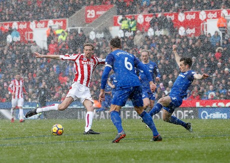 Stoke Citys Peter Crouch Shoots Goal Editorial Stock Photo - Stock