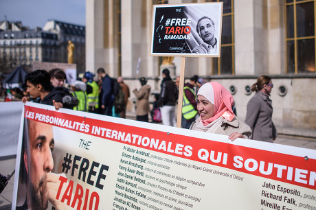 Protest in support of Tariq Ramadan in Paris, France - 24 Mar 2018