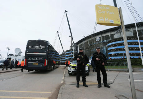 Manchester City Team Bus Arrives Ahead Editorial Stock Photo - Stock