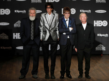 Members of the US rock band The Cars (L-R) David Robinson, Ric Ocasek, Elliot Easton, and Greg Hawkes appear in the press room at the Rock and Roll Hall of Fame induction ceremony at Public Hall in Cleveland, Ohio, USA, 14 April, 2018. This year's inductees to the Rock and Roll Hall of Fame are:  Bon Jovi, The Moody Blues, The Cars, Dire Straits, Nina Simone, and Sister Rosetta Tharpe.