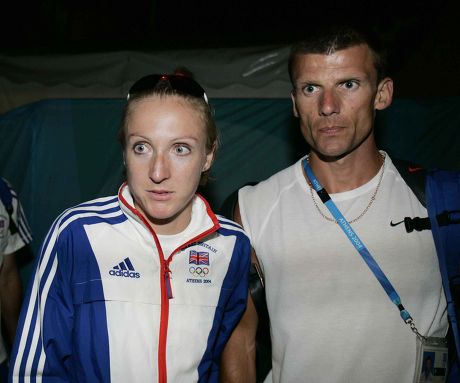 Paula Radcliffe With Husband Gary Lough After She Dropped Out Of The Womens Marathon Event At Teh 2004 Athens Olympic Games.