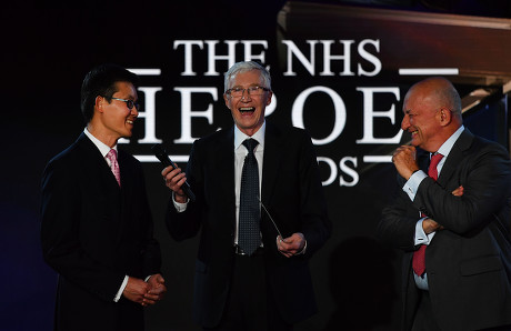 Hero Pioneer Award: Paul Grady with award winners surgeons Steven Tsui (left) and Stephen Large from Papworth Hospital. They receive the Pioneering Hero award after they made it possible to restart a beating heart allowing a new type of transplant. Their work means more people on the donor register can receive a heart, saving more lives.