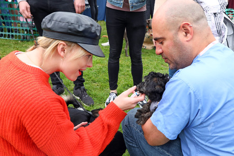 Judges Aisling Jarrett-Gavin and Marc Abraham with Marlow the Yorkiepoo at the All Dogs Matter Great Hampstead Bark Off, Hampstead Heat, London. All Dogs Matter is a charity dedicated to helping and re-homing dogs see www.alldogsmatter.co.uk for more information.
