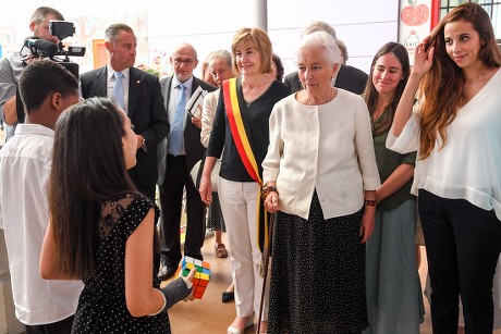 Queen Paola visit to Arc-En-Ciel school, Brussels, Belgium - 29 May 2018