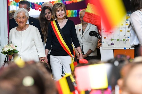 Queen Paola visit to Arc-En-Ciel school, Brussels, Belgium - 29 May 2018