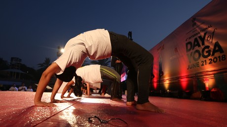 People Take Part Yoga Class During Editorial Stock Photo - Stock Image