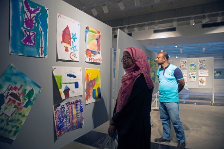 Bangladeshi Visitors Look Paintings During Exhibition Editorial Stock