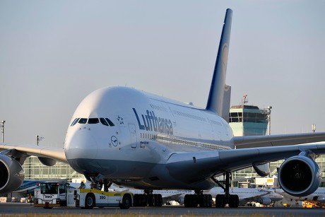 Lufthansa Airbus A380800 Push Back Truck Editorial Stock Photo - Stock ...