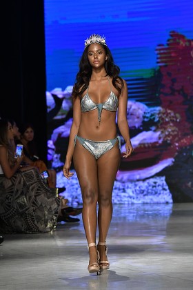 Models Showing Underwear On The Catwalk. Beauty And Fashion Stock