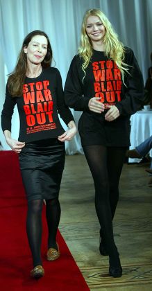 Jodie Kidd With Designer Katherine Hamnett Wearing T-shirts With The Slogan 'stop War Blair Out' At Hamnett's Show During London Fashion Week.