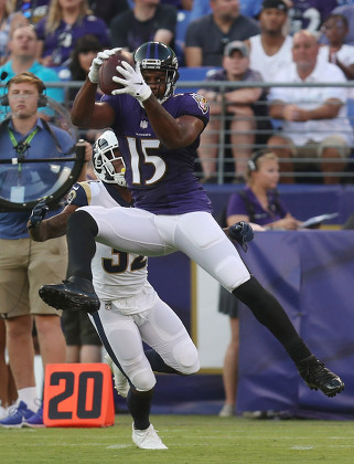 Baltimore Ravens TE Mark Andrews (89) pictured during warm-ups before the  start of a preseason matchup against the Los Angeles Rams at M&T Bank  Stadium in Baltimore, MD on August 9, 2018.