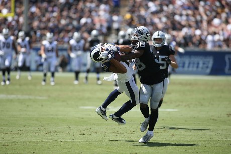 Los Angeles, USA. 18 August 2018. Radiers helmet during the NFL Oakland  Raiders vs Los Angeles Rams at the Los Angeles Memorial Coliseum in Los  Angeles, Ca on August 18, 2018. Jevone