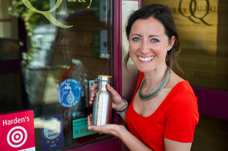 Natalie Fee For Features. She Runs The Anti Plastic Bottle Campaign City To Sea. Interview By Harry Wallop. Natalie With Her Own Metal Bottle Which She Can Refill At Restaurants Offering Free Tap Water.