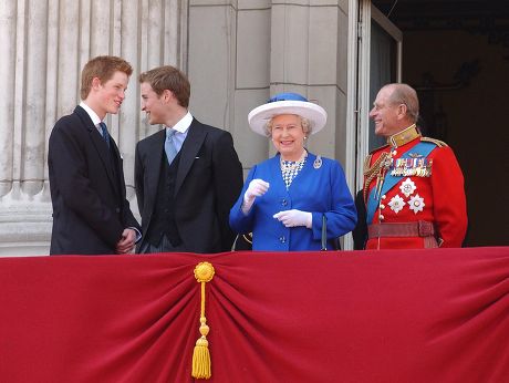 Trooping The Colour. The Young Royals Princes Harry And William With Their Grand Parents The Queen And Prince Philip Pic:keith Waldegrave 14/6/03
