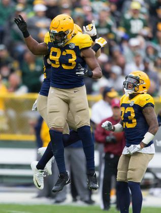 Green Bay, WI, USA. 30th Sep, 2018. Green Bay Packers cornerback Jaire  Alexander #23 celebrates an interception during the NFL Football game  between the Buffalo Bills and the Green Bay Packers at