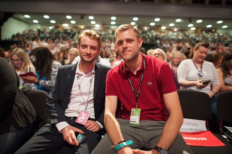 Jeremy Corbyn's Speech On The Final Day Of Labour Party Conference In Brighton. Pic Shows:- Corbyn's Sons Thomas And Ben Corbyn.