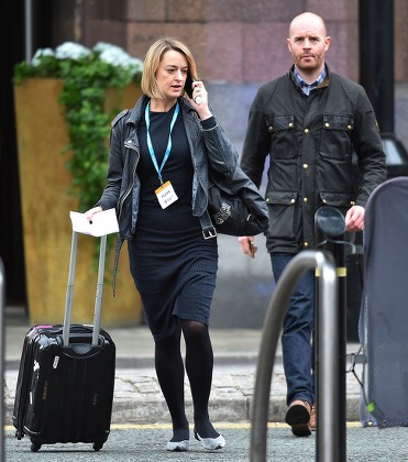 Laura Kuenssberg. Bbc Political Editor Laura Kuenssberg And Security Guard 'al' Leave The Midland Hotel. - Conservative Party Conference At Manchester Central Convention Centre Greater Manchester. Pic Bruce Adams / Copy Lobby / 4/10/17.